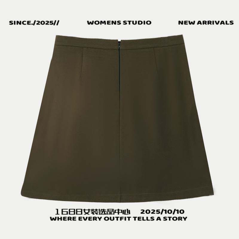 广州六米服饰灰色短裙女秋冬新款字半身裙高腰显瘦紧身小个子毛呢