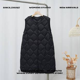 河南台前羽绒高充绒量新款轻薄马甲女中长款领坎肩内胆保暖厚背心