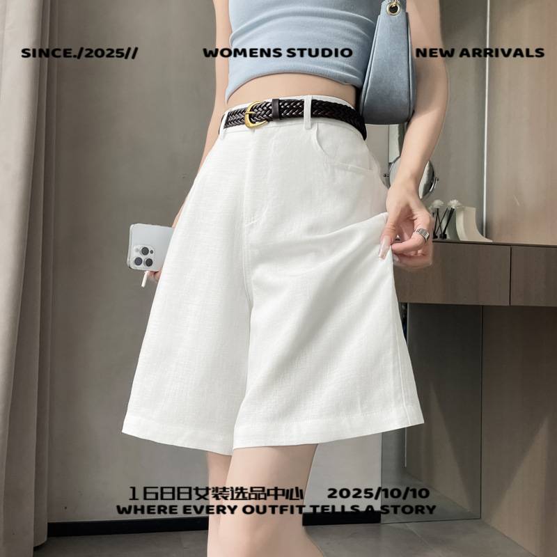 虎门女装批发麻短裤女夏季薄款高腰显瘦阔腿五分裤宽松休闲直筒百