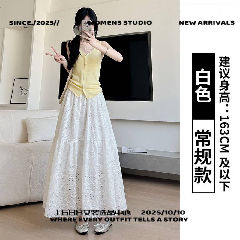 可斐义乌市服饰白色镂空刺绣蛋糕裙女春新款蕾丝中长款裙子韩版小