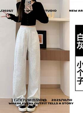 杭州四季青高端女装小个子浅灰色同款运动裤女秋冬新款美式直筒卫