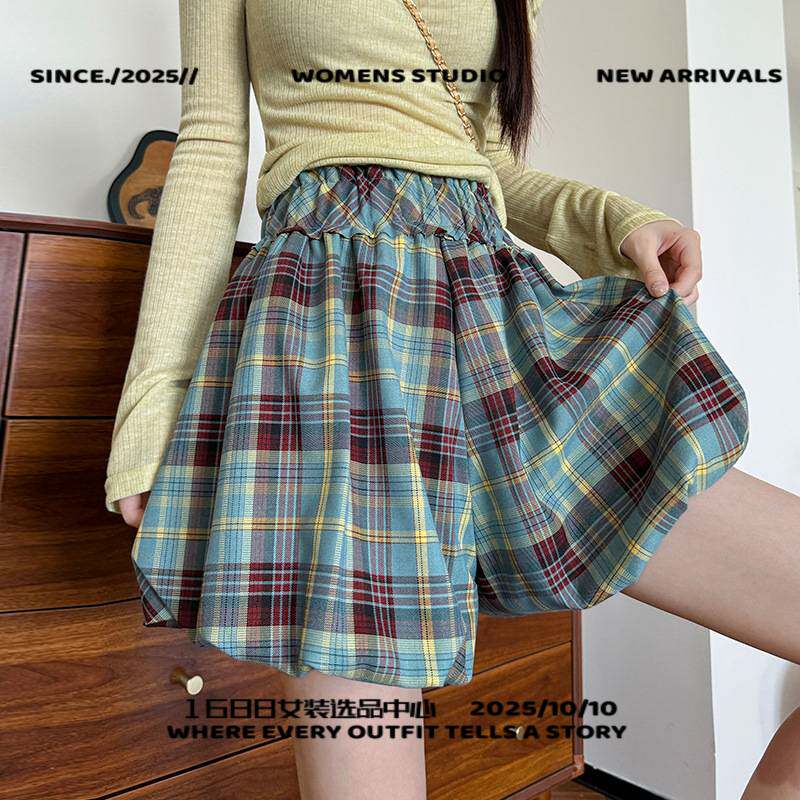 义乌市楠涛服饰格子花苞短裤女外穿夏季薄款小个子阔腿休闲短裙灯