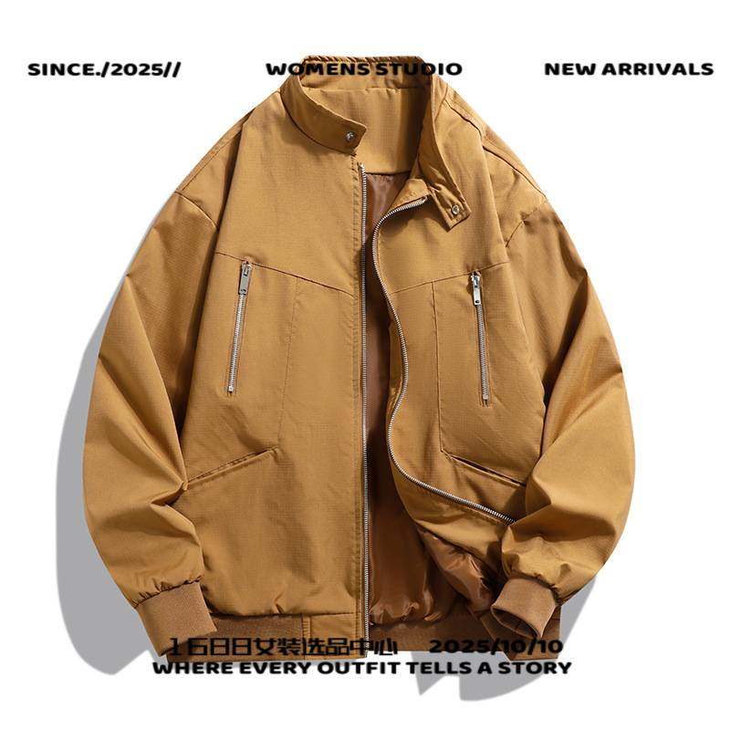 科曼羽绒服美式高街立领工装飞行员夹克男款宽松拉链设计感棒球服