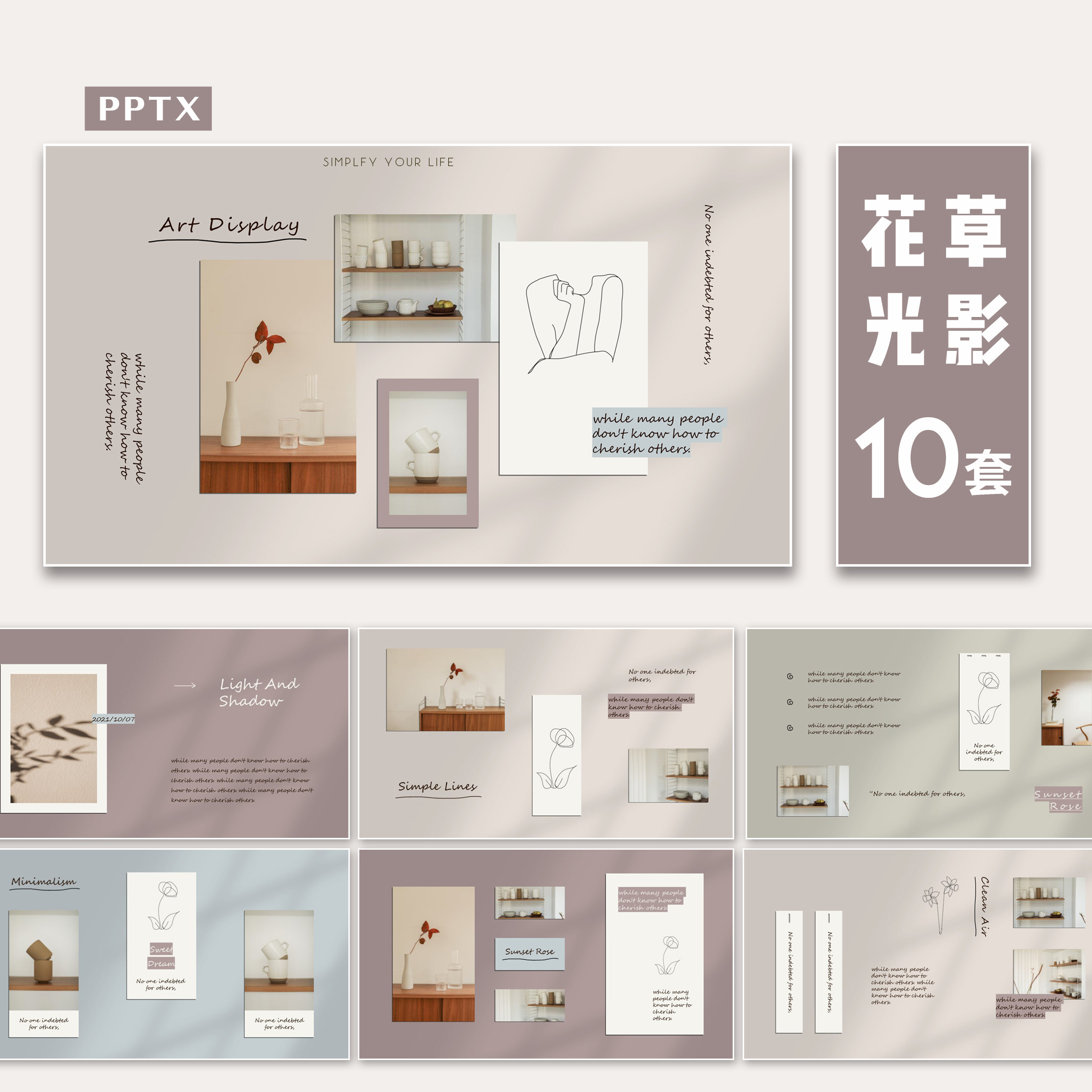 花草光影ins风美学时尚简约高端莫兰迪工作汇报答辩ppt模板作品集
