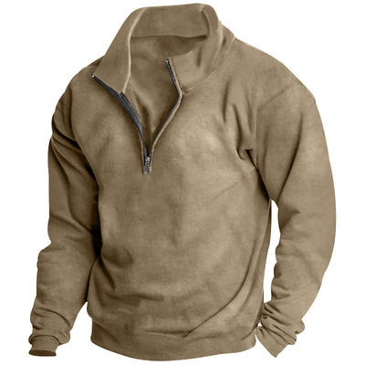 Men's Velvet Hoodie Stand up Collar Half Zipper Long Sleeves