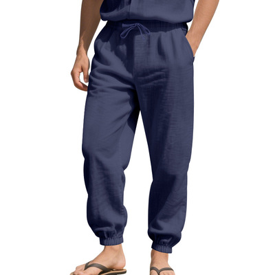 Men's casual loose breathable ankle tied cotton linen pants