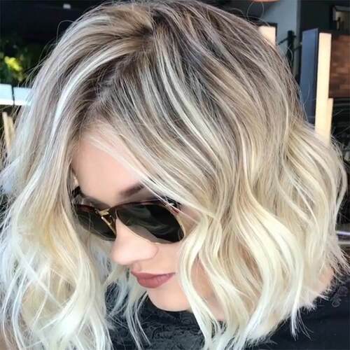 Wavy Short Wigs Women Synthetic Hair Natural Blonde 短卷发