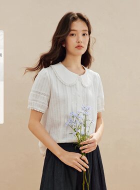 撤柜100%新疆棉甜美蕾丝花边短袖衬衫2026夏季女装新款提花上衣