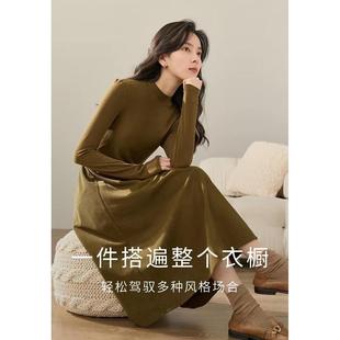 复古拼接连衣裙女2025秋冬款半高领长袖打底衫收腰显瘦a字半身裙