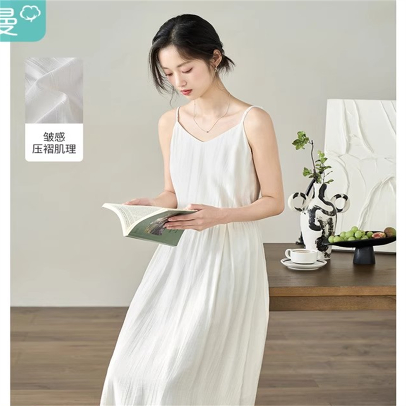 【商场同款】茵曼海边度假吊带连衣裙女士2025年夏季新款白色裙子