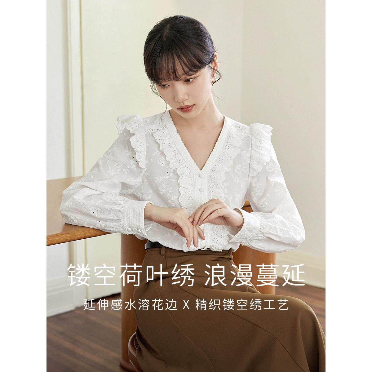 法式小飞袖薄款长袖衬衫女秋新