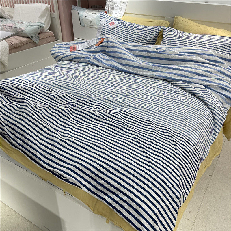 IKEA宜家 鲁特雪维 被套泡泡纱质感纯棉简约蓝色条纹单人双人被罩