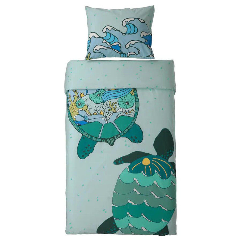 IKEA宜家 布洛凡格 儿童被套和枕套卡通乌龟图案单人学生宿舍被罩