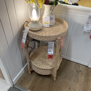 IKEA宜家 托克宁 床头桌手工制作藤条田园木艺风边桌置物收纳小桌