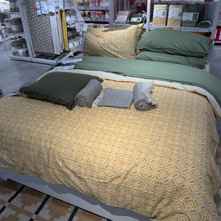 IKEA宜家 汉西纳普 被套和枕套棉和粘胶纤维材质黄色花卉图案被罩