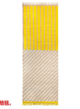 IKEA宜家 马维宁 平织地毯麻黄羊毛混纺黄色/条纹图案70x200 厘米