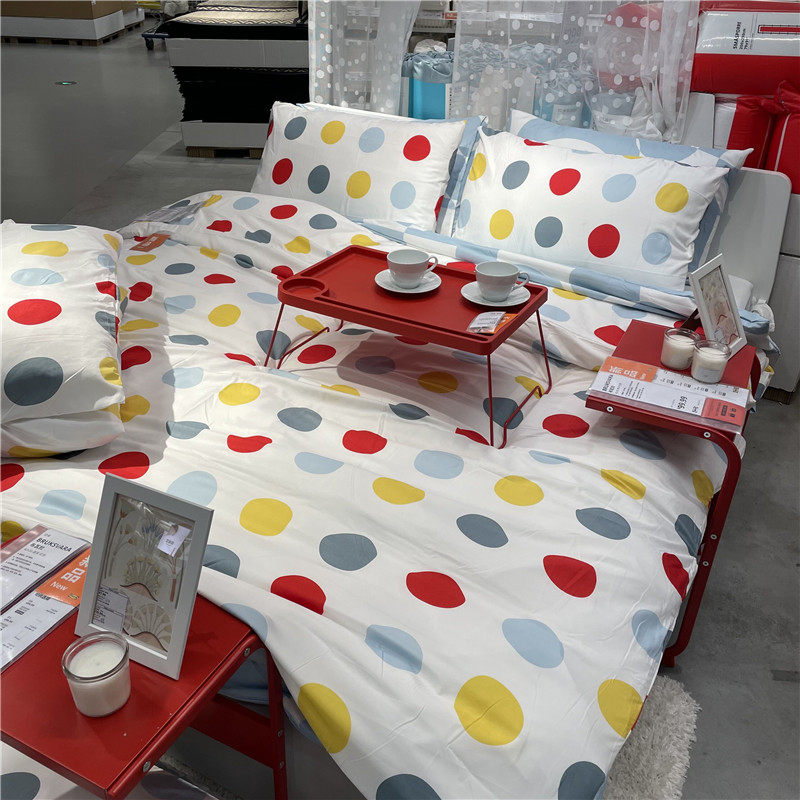 IKEA宜家 布瓦拉 被套床上用品三件套四件套彩色波点图案简约温馨