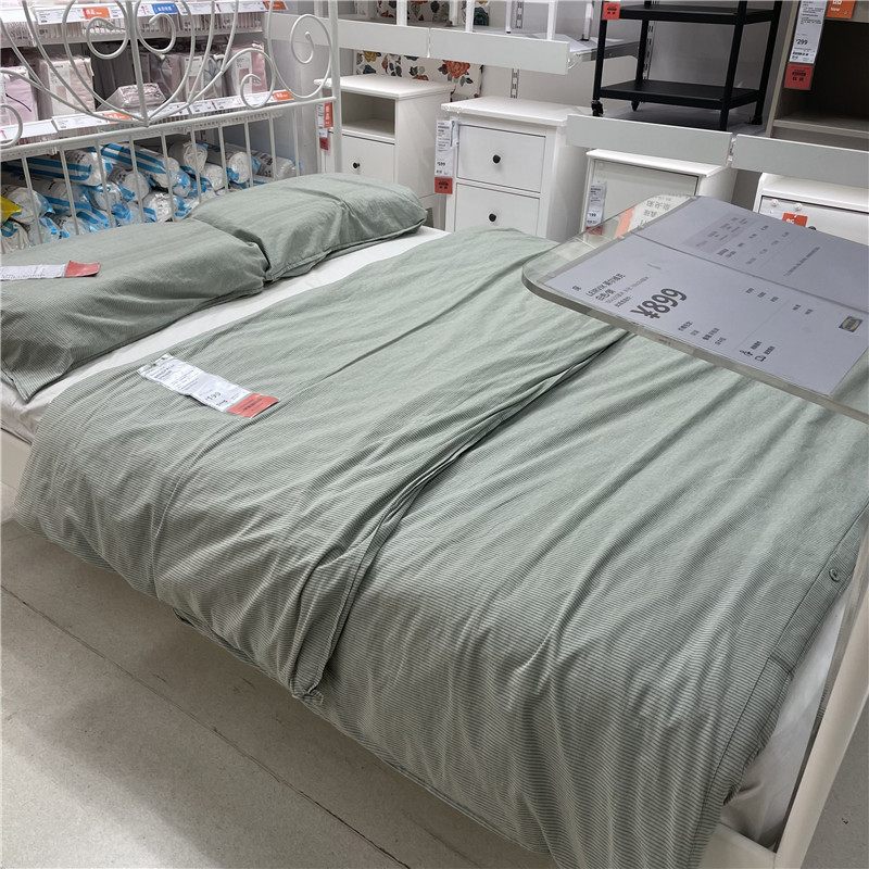 IKEA宜家 贝利帕姆 被套纯棉简约绿色条纹图案床上被罩单人双人