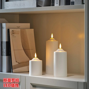 IKEA宜家 斯莫罗姆 LED柱形蜡烛灯节日温馨氛围装饰装扮蜡烛白色