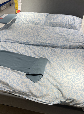 IKEA宜家 辛巴鲁玛 被套和枕套聚酯纤维材质白色/蓝色图案被罩