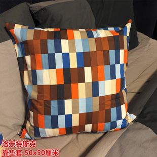 IKEA宜家洛奈特斯克 靠垫套沙发抱枕套纯棉材质红色格纹图案50x50