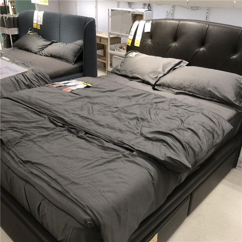 IKEA宜家  鲁克特亚斯敏  被套和枕套纯色简约柔滑贴身深灰色被套