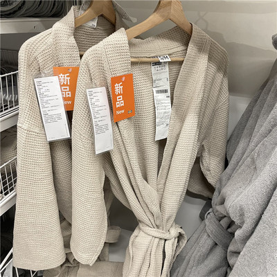 IKEA宜家 贝耶文 浴衣浴袍男女情侣睡袍居家休闲吸水速干米黄色