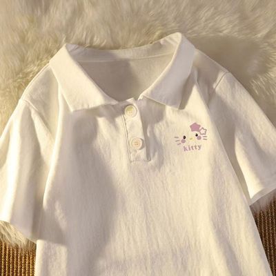 女童polo衫短袖T恤纯棉2025夏季新款儿童学院风宽松小众显瘦上衣
