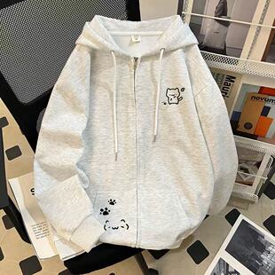 女童秋冬款美式复古卫衣外套中大童加绒宽松连帽开衫儿童拉链帽衫