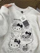 春秋女童新款 卡通Kt猫印花圆领卫衣白灰色中大童设计感宽松上衣