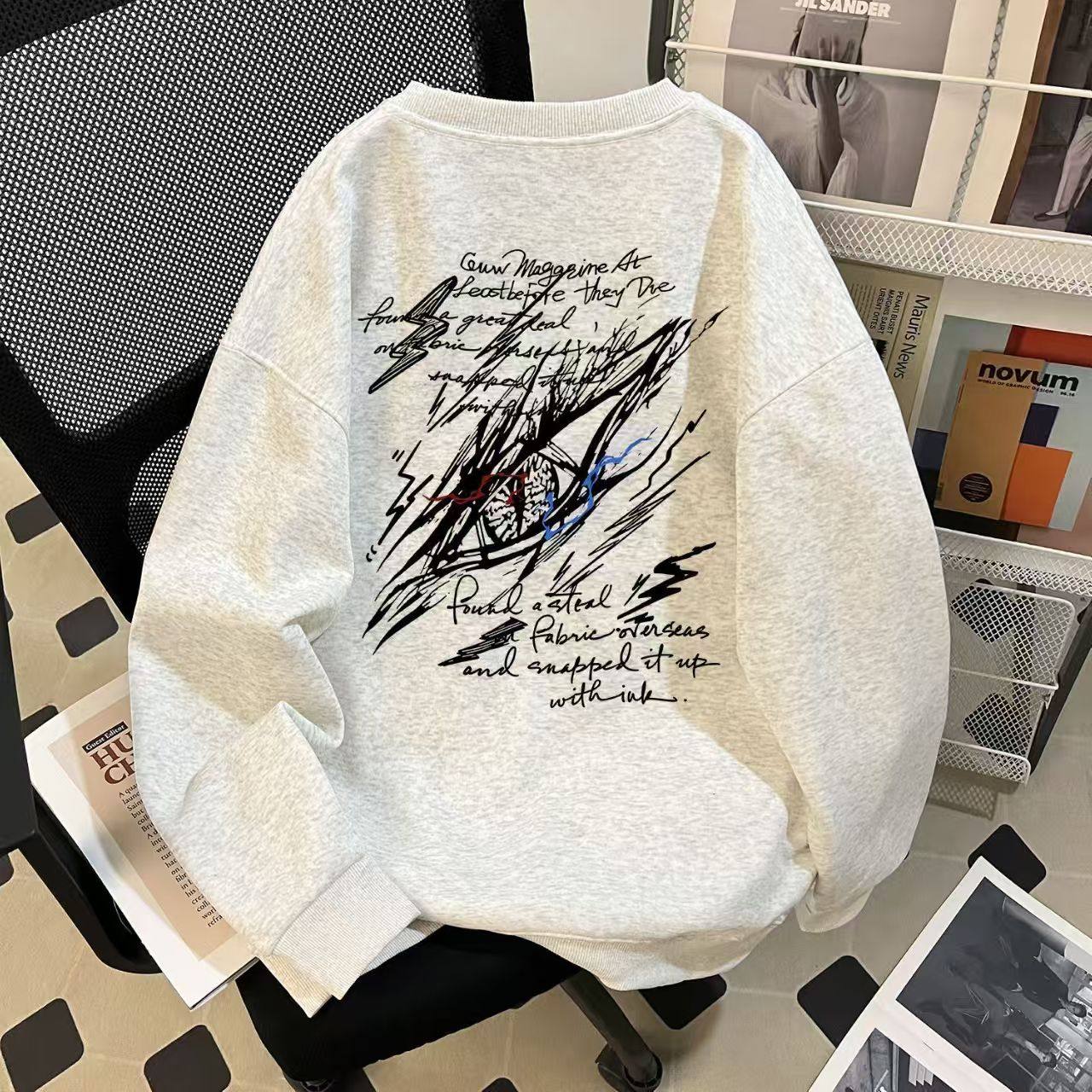 男童美式恶魔之眼嘻哈风痞帅印花圆领卫衣女童秋冬加绒宽松上衣潮