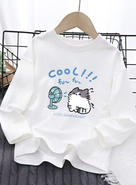 女童春秋纯棉长袖T恤新款中大童卡通宽松休闲白色上衣儿童打底衫