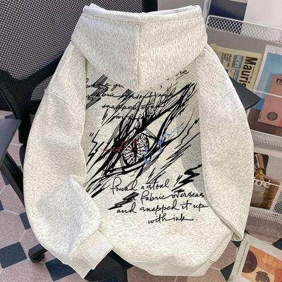 男童美式痞帅潮酷恶魔之眼印花纯棉连帽卫衣儿童秋冬加绒宽松上衣