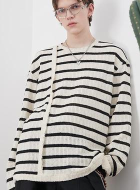 ASSEEN 慵懒随性条纹针织衫 松弛感微针百搭打底衫 男女同款