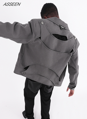 ASSEEN设计师原创先锋解构镂空垫肩短款夹克直角肩外套肖战同款