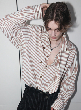 ASSEEN尔幸 “十二金币衬衫” 香槟色条纹 定制金币扣 贵气衬衫