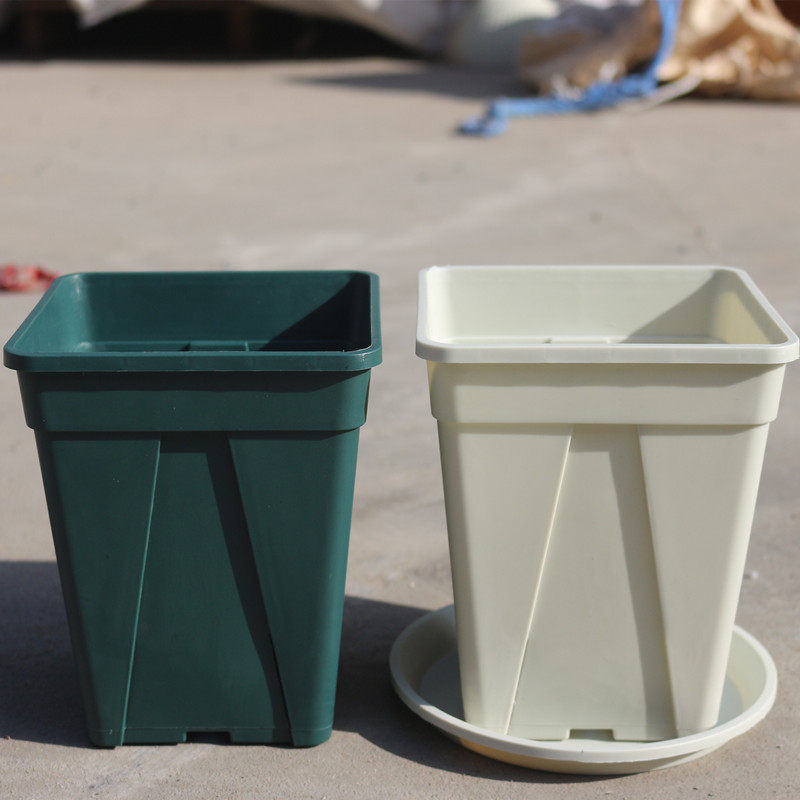 新款加厚正方形花盆塑料树脂小号加仑花盆绿色家用室外月季透气盆