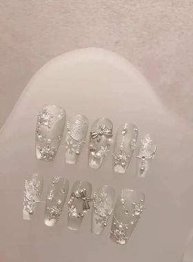 【白雪颂歌】白色圣诞节猫眼雪花星星圣诞树纯手工穿戴甲成品美甲