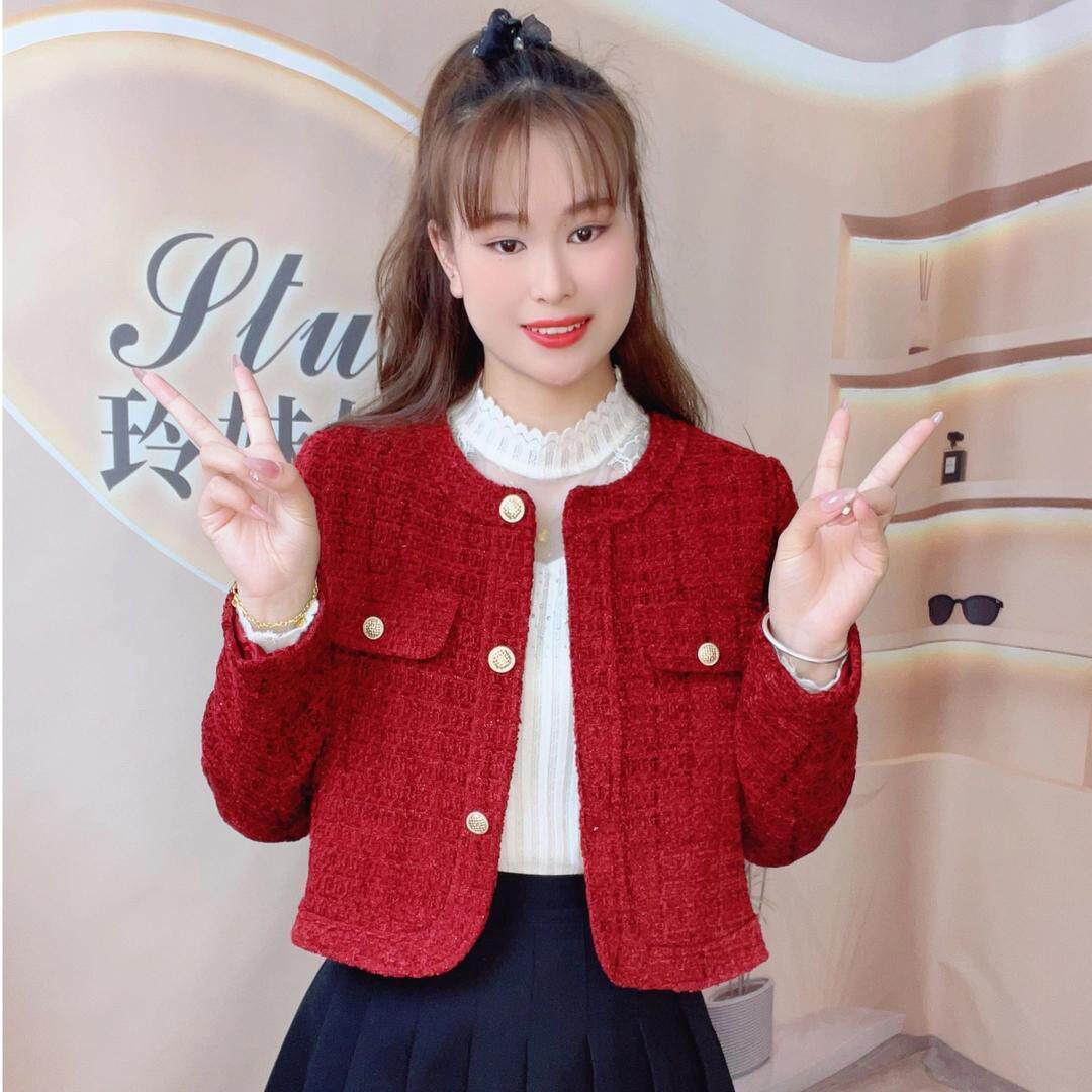 2025春秋冬新款韩版简约小香风圆领纯色时尚洋短款小外子外套女