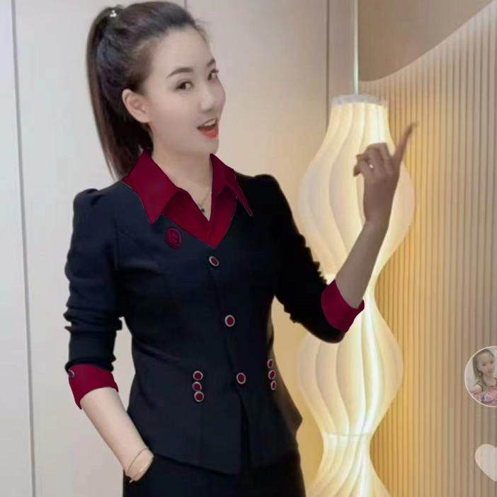 2026春秋新款韩版小香风简约气质拼接西装职业上衣微喇裤两件套装,女装/女士精品,时尚套装,淘宝优惠券,粉丝福利购,淘宝优惠卷