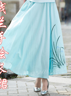 春季A字裙棉麻半身森女系