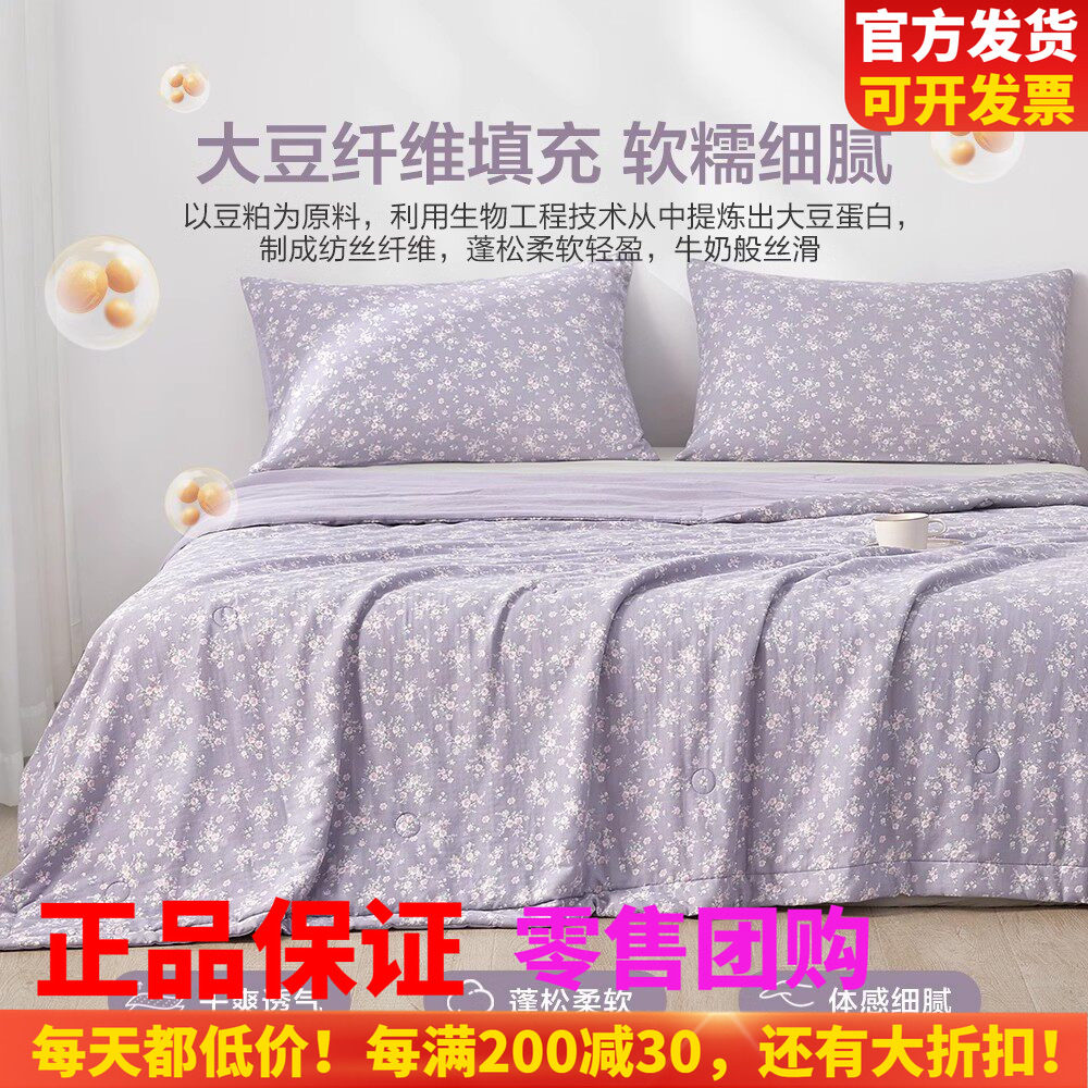 博洋家纺全棉双层纱大豆纤维夏凉被纯棉可机洗薄空调夏被田园碎花
