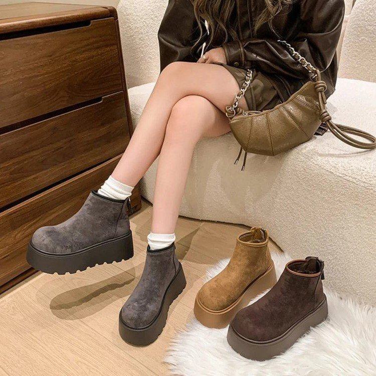 厚底加绒弹力靴保暖冬天鞋子切尔西靴厚底增高马丁靴女烟筒靴短靴,运动鞋new,德训鞋,淘宝优惠券,粉丝福利购,淘宝优惠卷