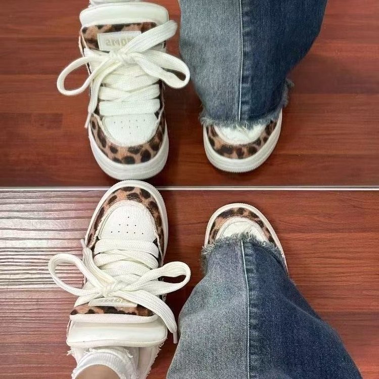 厚鞋舌豹纹面包鞋女2025新款爆款学生板鞋子休闲鞋子ins潮运动鞋