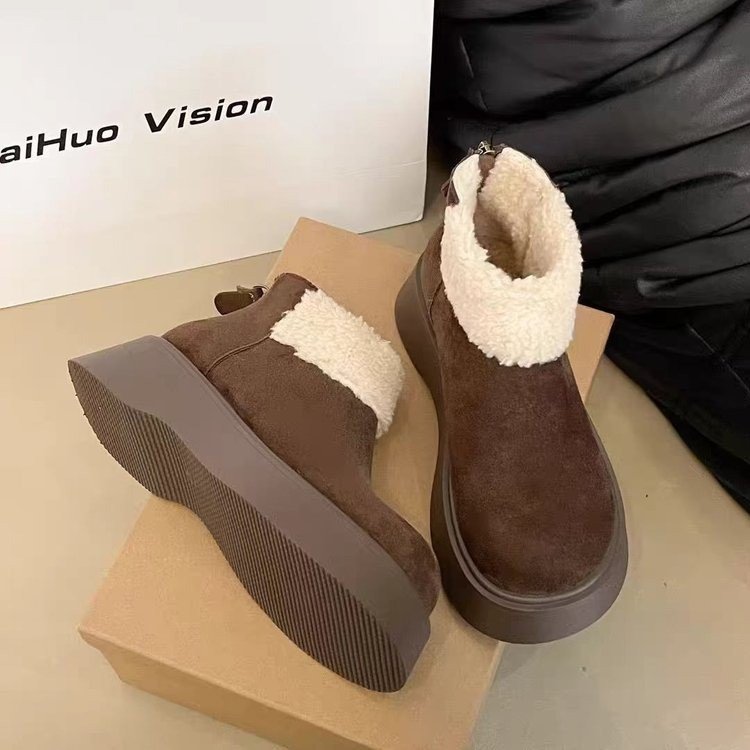 短靴女款2025冬季新款小个子厚底百搭加绒毛毛保暖皮毛一体雪地靴