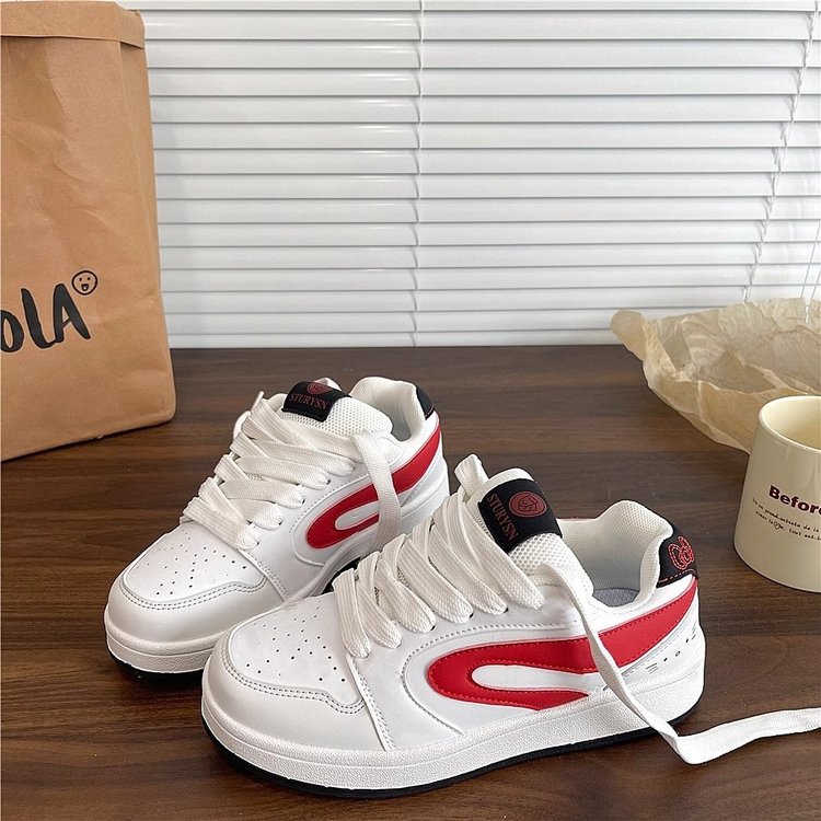 国潮白色红白拼接面包鞋女ins超酷高街休闲鞋厚底防滑增高板鞋子