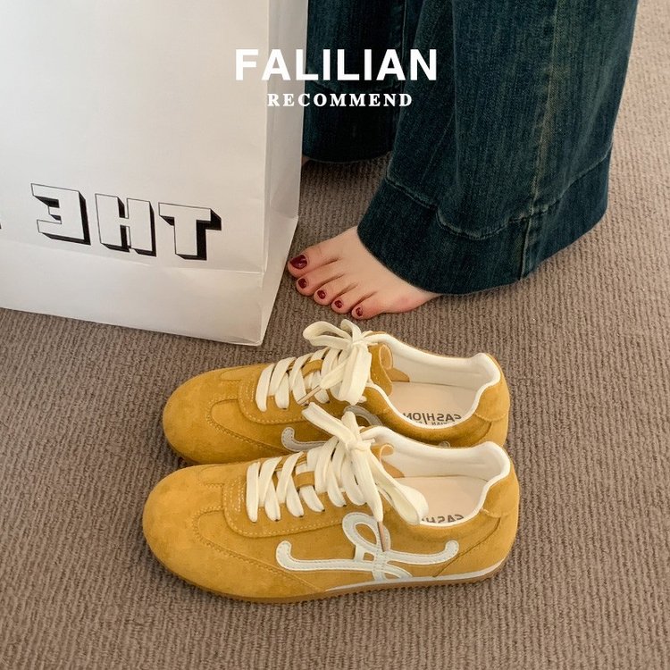 黄色德训鞋女鞋子2025新款爆款秋季超火阿甘鞋百搭板鞋休闲运动鞋