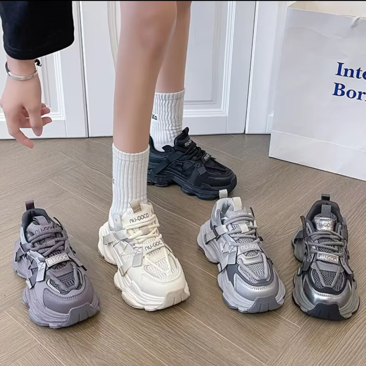 网面老爹鞋女厚底松糕2025年秋季新款百搭爆款小个子增高休闲女鞋