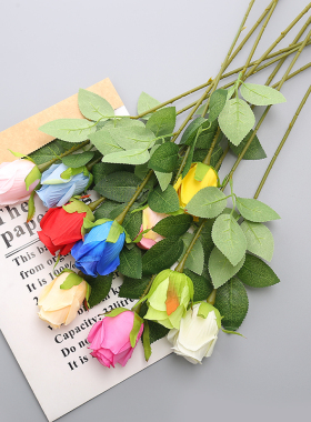 仿真单支小玫瑰花束绢布假花婚庆装饰家居花瓶玫瑰小花苞插花道具