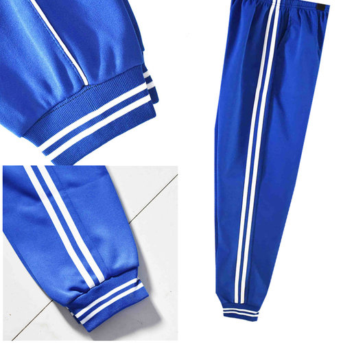 校服裤子男女小学初高中学生两道杠春秋款宝蓝色运动裤束脚螺纹腿